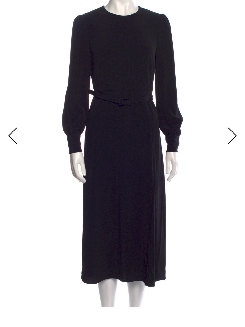 Black Long-Sleeve Midi Dress with Waist Belt